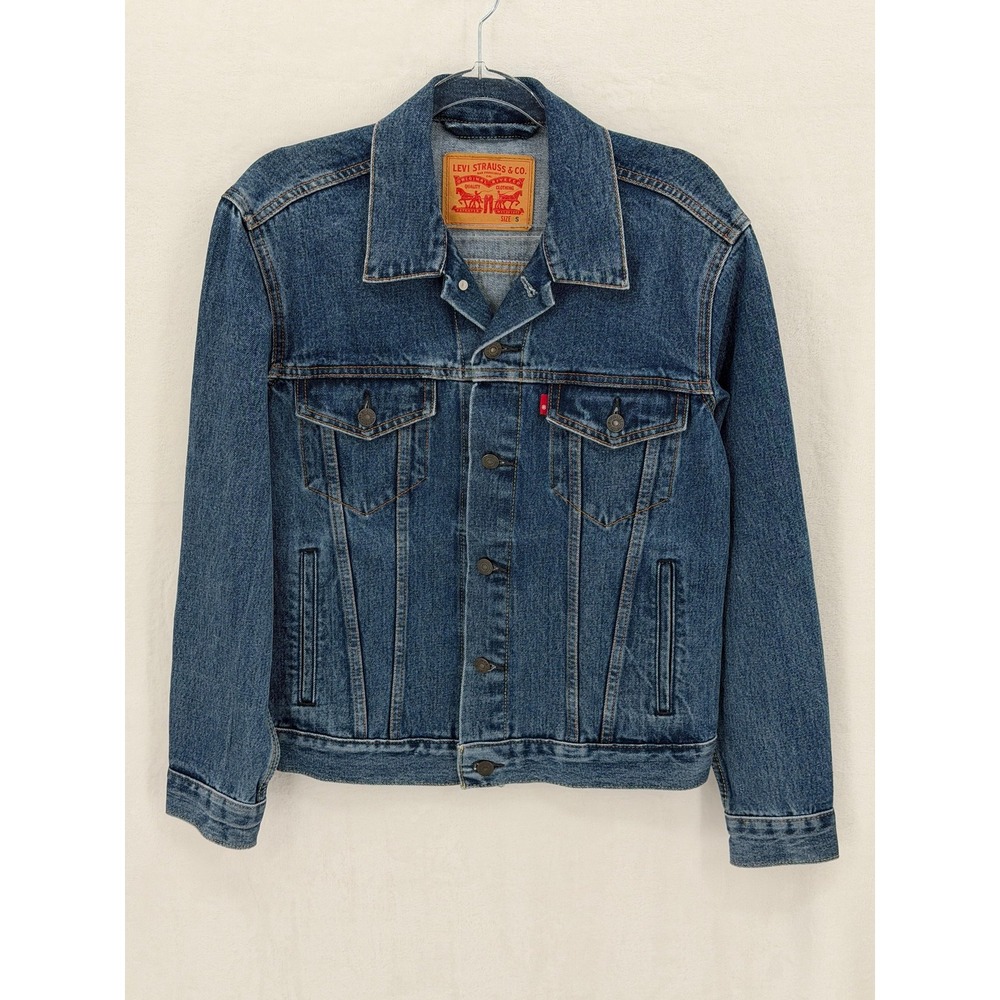 Levis Jacket Womens Small Trucker‎ Dark Wash Denim Button Up 100% Cotton Classic